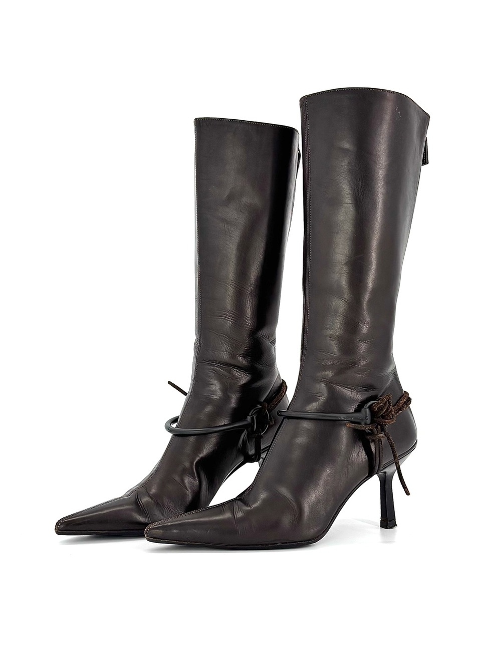 Gucci Vintage Tom Ford FW 1999 Horsebit Harness Brown Pointed Toe Boots 6